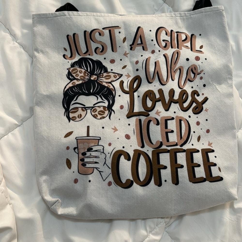 Just A Girl Who Loves Iced Coffee Cold Brew Coffee Quote Tote Bag - Picture 2 of 3